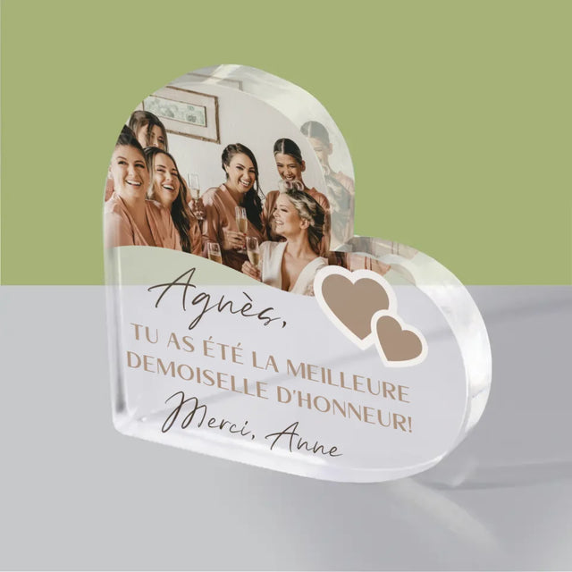 Collage Photo: Merci, Collage De Photos Pour Demoiselle D'Honneur - Bloc Acrylique Cœur