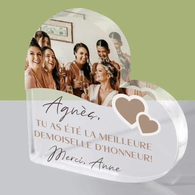 Collage Photo: Merci, Collage De Photos Pour Demoiselle D'Honneur - Bloc Acrylique Cœur