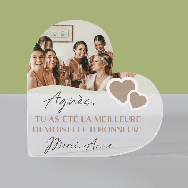 Collage Photo: Merci, Collage De Photos Pour Demoiselle D'Honneur - Bloc Acrylique Cœur