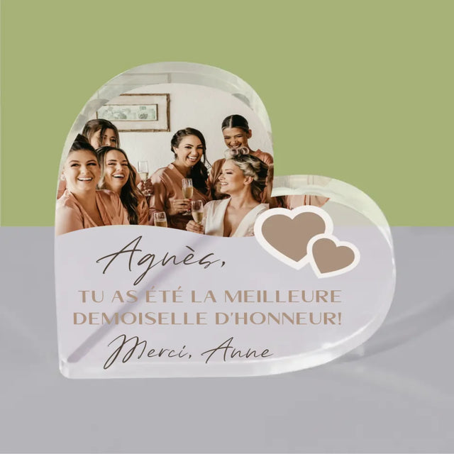 Collage Photo: Merci, Collage De Photos Pour Demoiselle D'Honneur - Bloc Acrylique Cœur