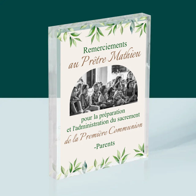 La Photo Et Un Texte: Remerciements Au Prêtre Communion - Bloc Acrylique