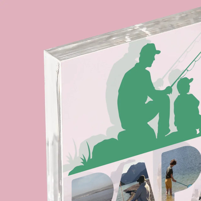 Collage Photo De Lettre: Papa Pêcheur - Bloc Acrylique