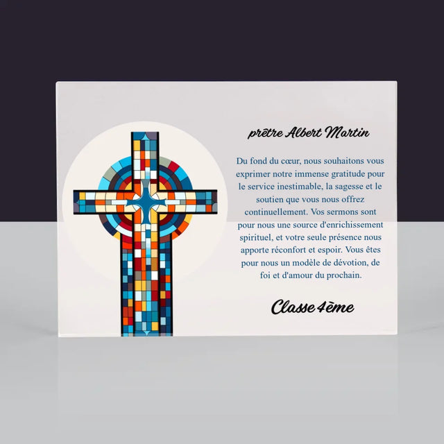 Le Prénom Et Un Texte: Remerciements Croix - Bloc Acrylique