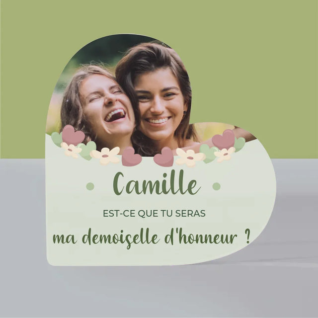 La Photo Et Un Texte: Est-Ce Que Tu Seras Ma Demoiselle D'Honneur ? - Bloc Acrylique Cœur
