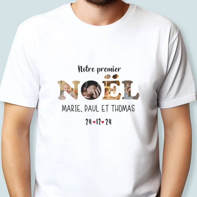 Collage Photo De Lettre: Notre Premier Noël - T-Shirt Pour Hommes