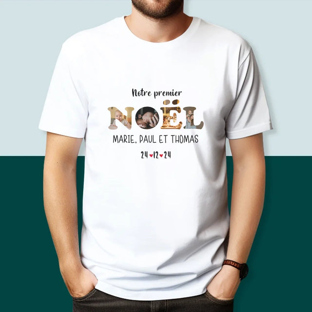Collage Photo De Lettre: Notre Premier Noël - T-Shirt Pour Hommes