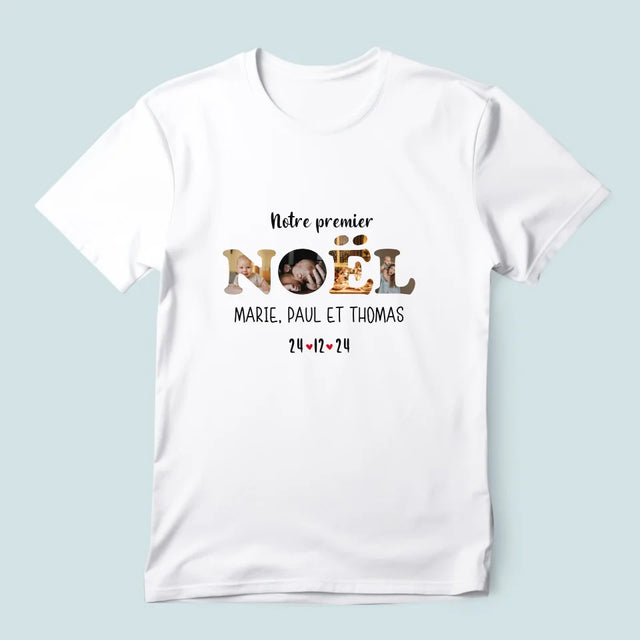 Collage Photo De Lettre: Notre Premier Noël - T-Shirt Pour Hommes