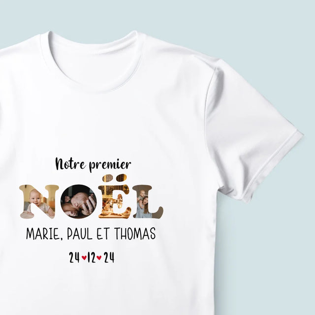 Collage Photo De Lettre: Notre Premier Noël - T-Shirt Pour Hommes