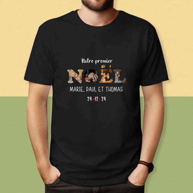 Collage Photo De Lettre: Notre Premier Noël - T-Shirt Pour Hommes