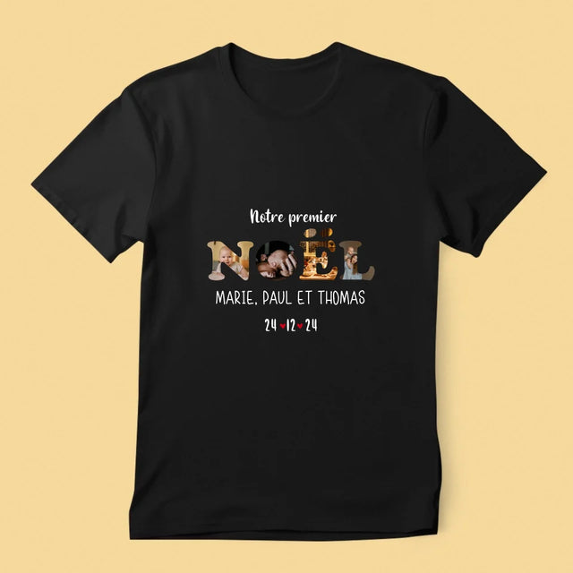 Collage Photo De Lettre: Notre Premier Noël - T-Shirt Pour Hommes