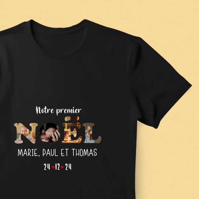 Collage Photo De Lettre: Notre Premier Noël - T-Shirt Pour Hommes