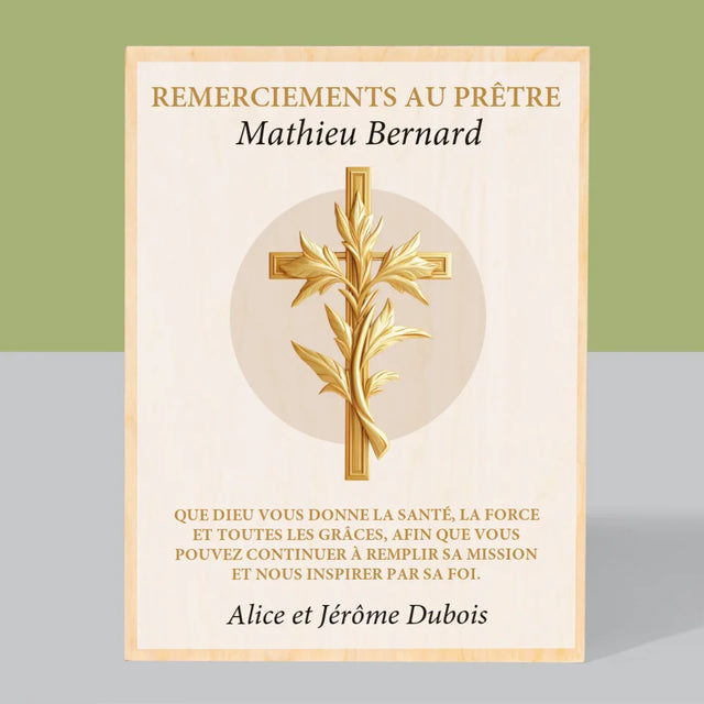 Le Prénom Et Un Texte: Remerciements Au Prêtre - Impression Sur Bois