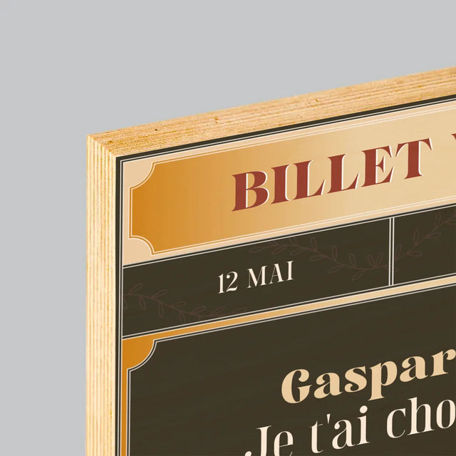 Le Prénom Et Un Texte: Billet Vip Témoin - Impression Sur Bois