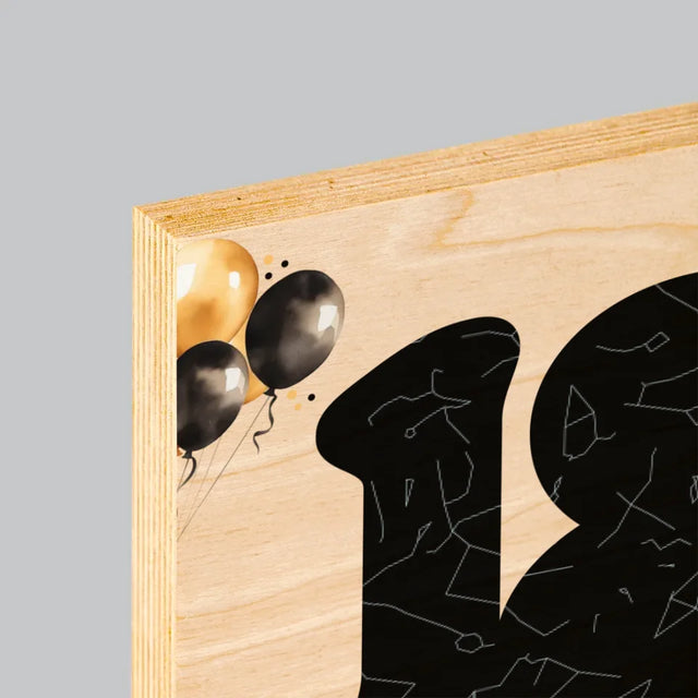 La Carte Des Étoiles: 18E Anniversaire, Étoiles, Avec Dédicace - Impression Sur Bois