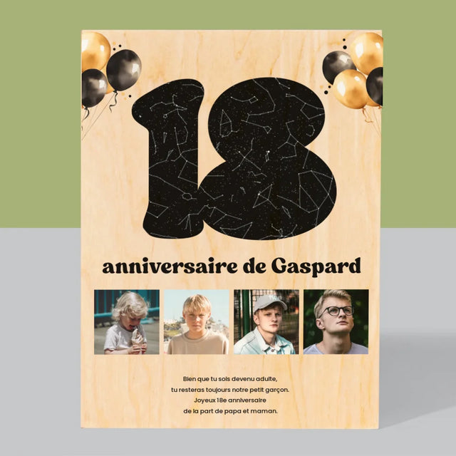 La Carte Des Étoiles: 18E Anniversaire, Étoiles, Avec Dédicace - Impression Sur Bois