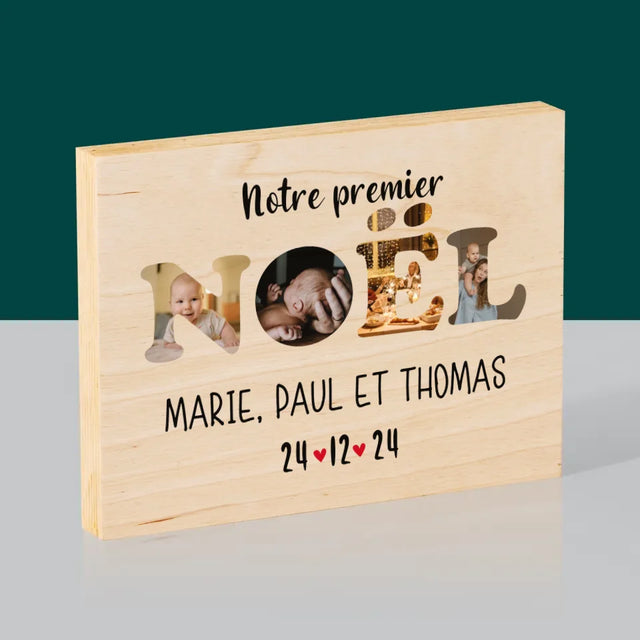 Collage Photo De Lettre: Notre Premier Noël - Impression Sur Bois