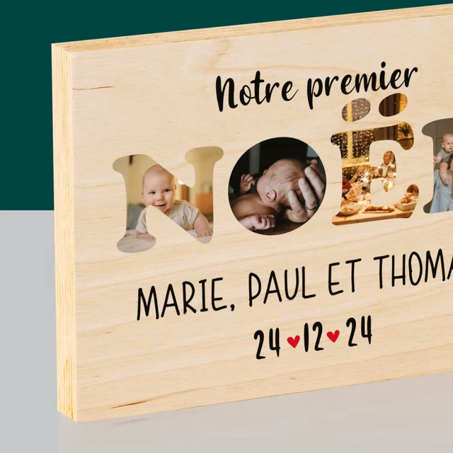 Collage Photo De Lettre: Notre Premier Noël - Impression Sur Bois