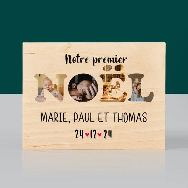 Collage Photo De Lettre: Notre Premier Noël - Impression Sur Bois