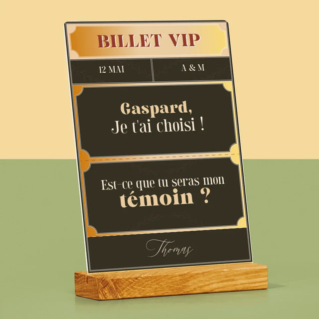 Le Prénom Et Un Texte: Billet Vip Témoin - Impression Sur Verre Acrylique