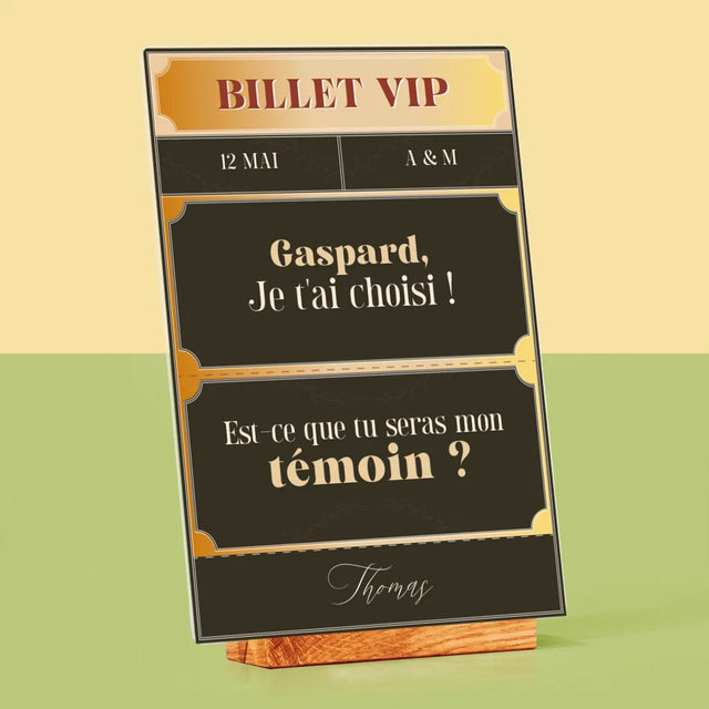 Le Prénom Et Un Texte: Billet Vip Témoin - Impression Sur Verre Acrylique