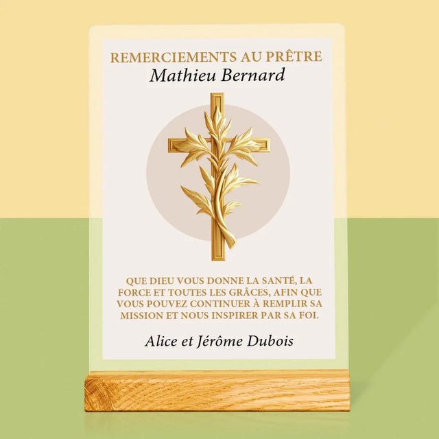 Le Prénom Et Un Texte: Remerciements Au Prêtre - Impression Sur Verre Acrylique