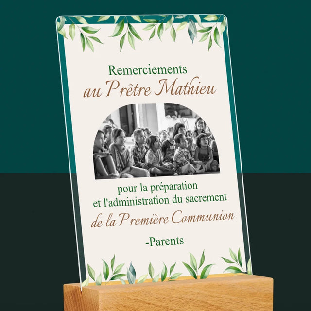 La Photo Et Un Texte: Remerciements Au Prêtre Communion - Impression Sur Verre Acrylique