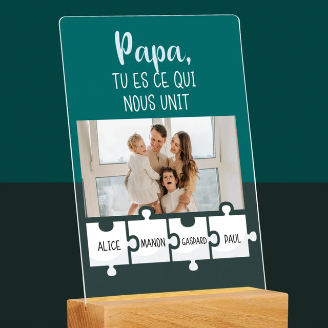La Photo Et Un Texte: Papa, Tu Es Ce Qui Nous Unit - Impression Sur Verre Acrylique