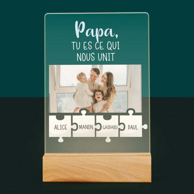 La Photo Et Un Texte: Papa, Tu Es Ce Qui Nous Unit - Impression Sur Verre Acrylique