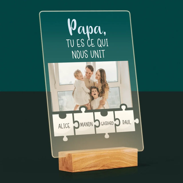 La Photo Et Un Texte: Papa, Tu Es Ce Qui Nous Unit - Impression Sur Verre Acrylique