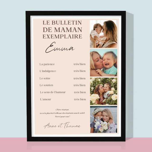 Le Collage Photo: Le Bulletin De Mère Exemplaire - Impression Encadrée 30X40