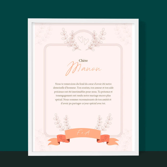 Le Prénom Et Un Texte: Remerciements Au Demoiselle D'Honneur - Impression Encadrée 30X40