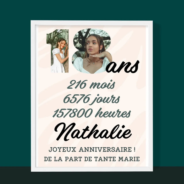 Collage Photo De Lettre: Compte À Rebours De 18 Ans - Impression Encadrée 30X40