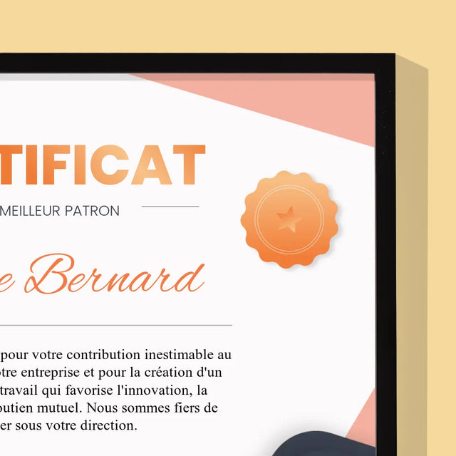 Le Prénom Et Un Texte: Certificat De Meilleur Patron - Impression Encadrée 30X40