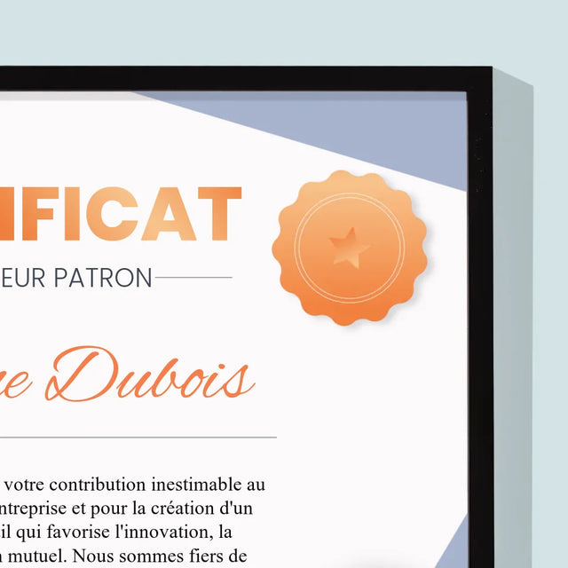 Le Prénom Et Un Texte: Certificat De Meilleur Patron - Impression Encadrée 30X40