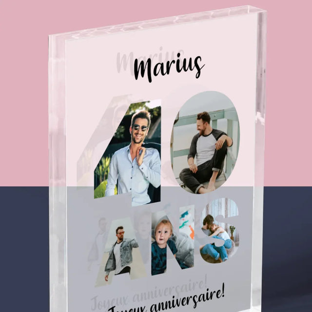 Collage Photo De Lettre: 40 Ans De Tes Photos - Bloc Acrylique