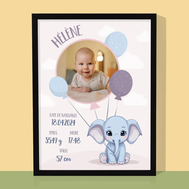 L'Acte De Naissance De L'Enfant: Métrique, L'Éléphant - Impression Encadrée 30X40