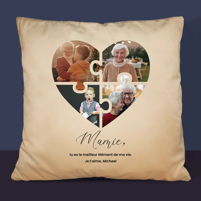 Le Collage Photo: Casse-Tête, Un Cœur Pour Grand-Mère - Coussin