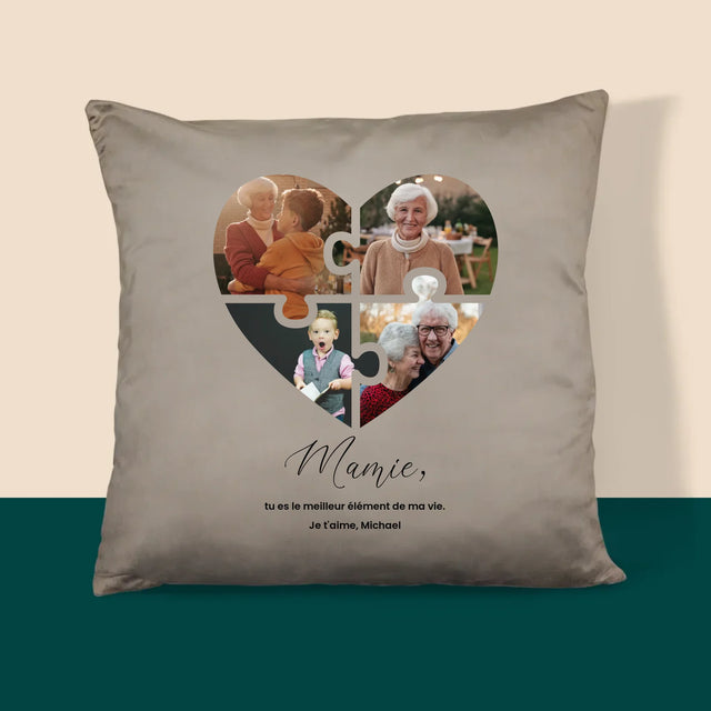 Le Collage Photo: Casse-Tête, Un Cœur Pour Grand-Mère - Coussin