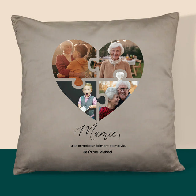 Le Collage Photo: Casse-Tête, Un Cœur Pour Grand-Mère - Coussin