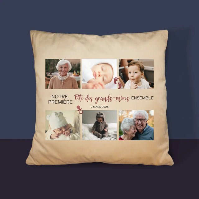 Le Collage Photo: La Première Fête Des Grand-Mères - Coussin