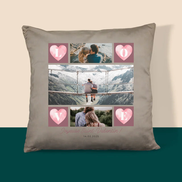 Le Collage Photo: Cœurs Amour - Coussin