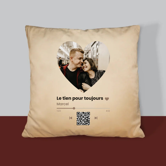 La Photo Et Un Texte: Notre Chanson Cœur Code Qr - Coussin