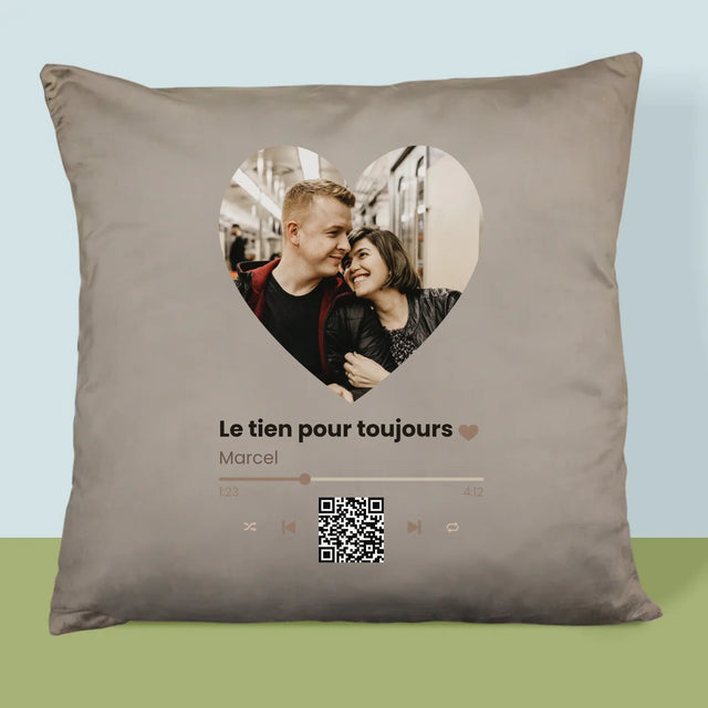 La Photo Et Un Texte: Notre Chanson Cœur Code Qr - Coussin