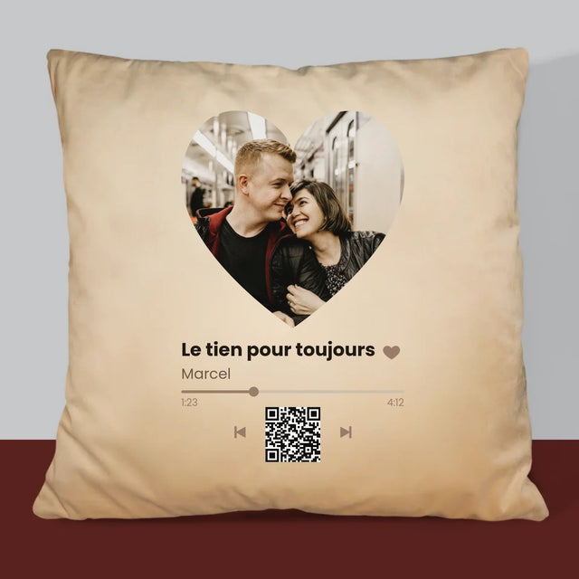 La Photo Et Un Texte: Notre Chanson Cœur Code Qr - Coussin