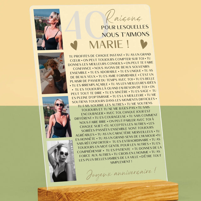 Le Collage Photo: 40 Raisons - Impression Sur Verre Acrylique