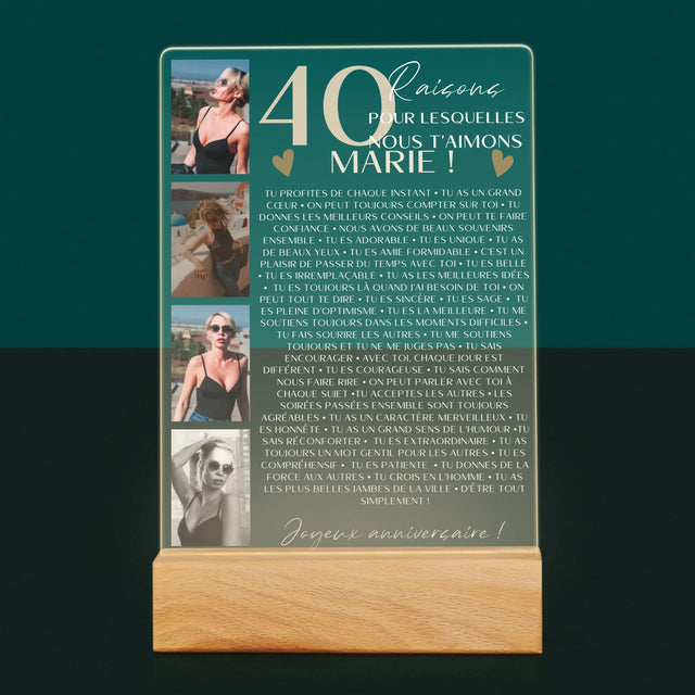 Le Collage Photo: 40 Raisons - Impression Sur Verre Acrylique