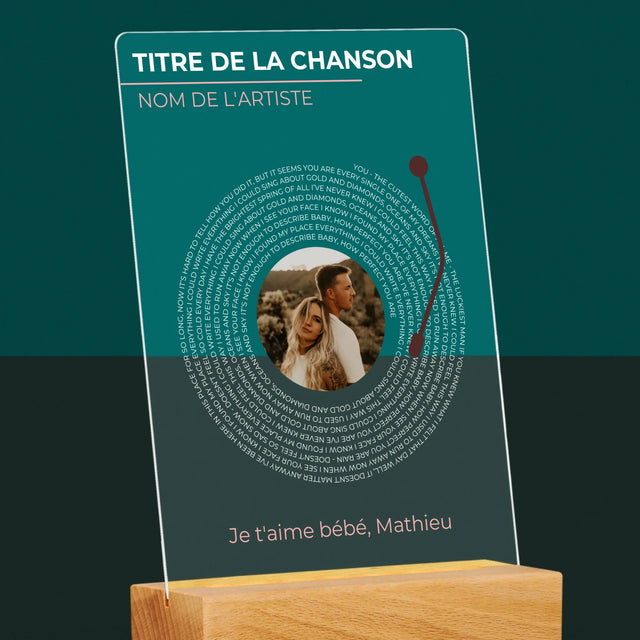 La Photo Et Un Texte: Notre Chanson Disque Vinyle - Impression Sur Verre Acrylique