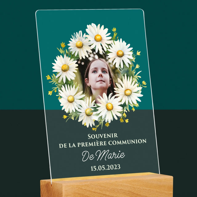 La Photo Et Un Texte: Souvenir De Communion, Marguerites - Impression Sur Verre Acrylique