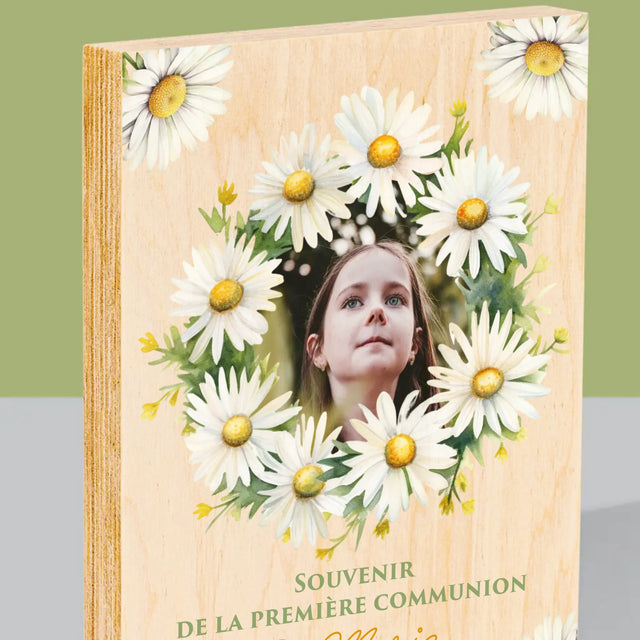 La Photo Et Un Texte: Souvenir De Communion, Marguerites - Impression Sur Bois