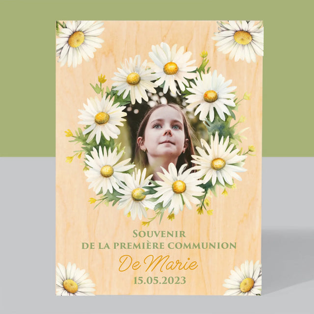 La Photo Et Un Texte: Souvenir De Communion, Marguerites - Impression Sur Bois